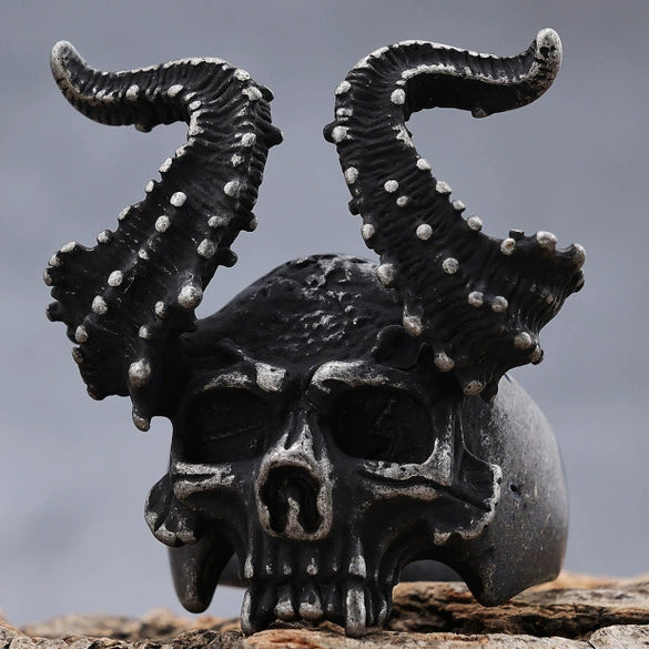 Punk Men's Stainless Steel Sheep Head Skull Ring Polished