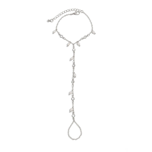Punk Metal Texture Glossy Open Imitation Pearl Crystal Chain Finger Bracelet Alloy Electroplated