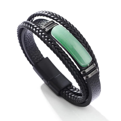 Punk Modern Style British Style Geometric Pu Leather Inlay Agate Men'S Bracelets