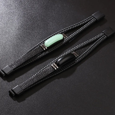 Punk Modern Style British Style Geometric Pu Leather Inlay Agate Men'S Bracelets