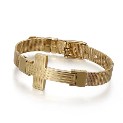 Punk Modern Style Cross Titanium Steel Plating 18K Gold Plated Men'S Bracelets