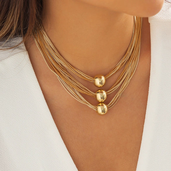 Punk Multilayer Chain Stacked Necklace Geometric Ball Style With Plastic Resin Material And Electroplating Process And Letters Numbers Text Pattern For Women