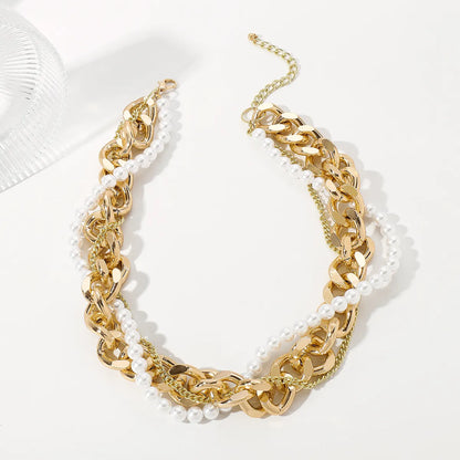 Punk Pearl Chain Imitation Pearl Alloy Criss Cross Women's Necklace