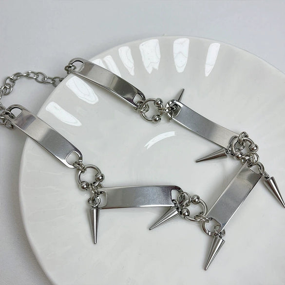 Punk Rivet Choker Necklace With Polished Stainless Steel Geometric Pendant And Oshaped Chain Unisex Casual Hiphop Jewelry