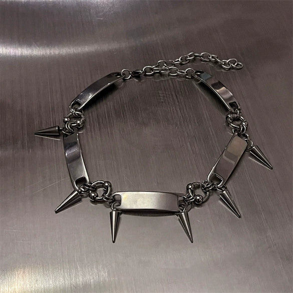 Punk Rivet Choker Necklace With Polished Stainless Steel Geometric Pendant And Oshaped Chain Unisex Casual Hiphop Jewelry