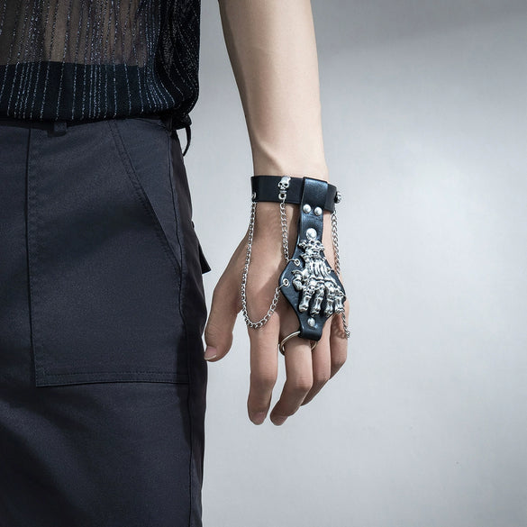Punk Rivet Skull Alloy Handmade Men's Bracelet