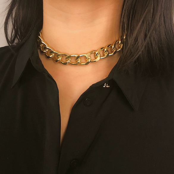 Punk Rock Geometric Cross Chain Alloy Choker Necklace Unisex Electroplated Fashion Jewelry