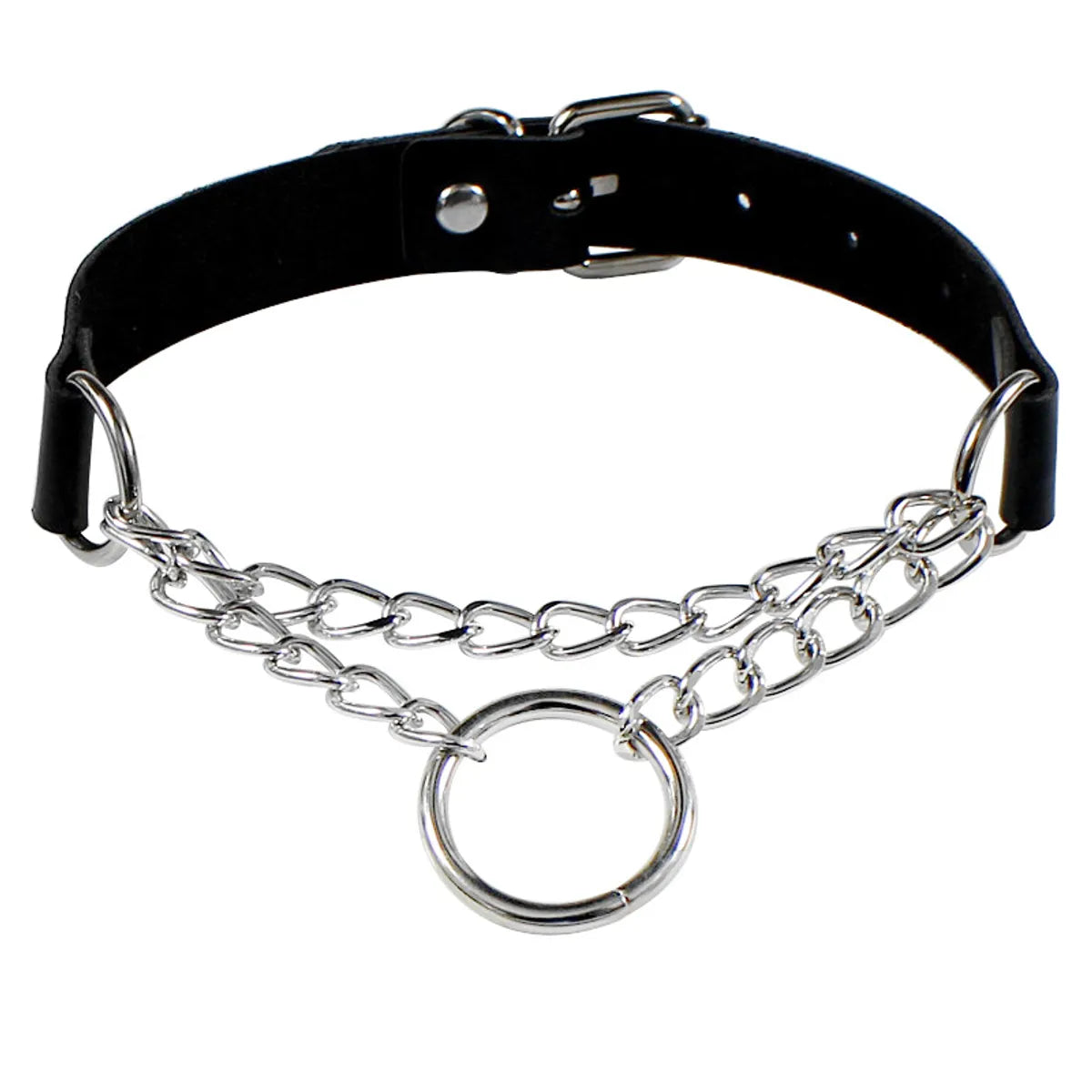 Punk Round Pu Leather Alloy Plating Chain Women's Choker