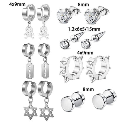 Punk Round Stainless Steel Inlay Zircon Earrings 1 Set