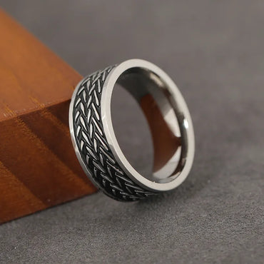 Punk Round Stainless Steel Men'S Wide Band Ring