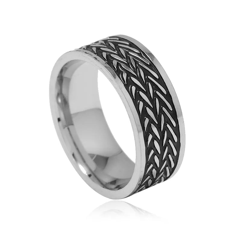 Punk Round Stainless Steel Men'S Wide Band Ring