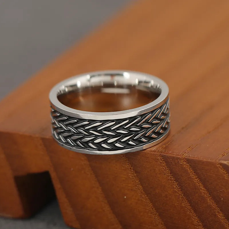 Punk Round Stainless Steel Men'S Wide Band Ring