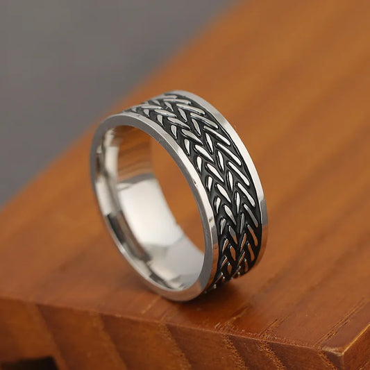 Punk Round Stainless Steel Men'S Wide Band Ring