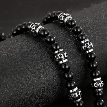 Punk Round Titanium Steel Beaded Men'S Pendant Necklace