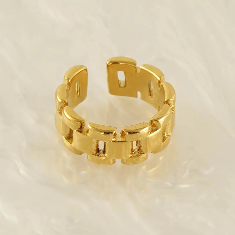 Stainless Steel 18K Gold Plated Punk Simple Style Plating Solid Color Titanium Steel Wide Band Ring Open Ring