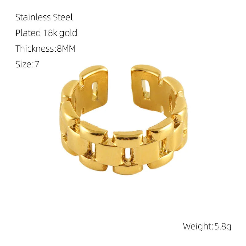 Stainless Steel 18K Gold Plated Punk Simple Style Plating Solid Color Titanium Steel Wide Band Ring Open Ring