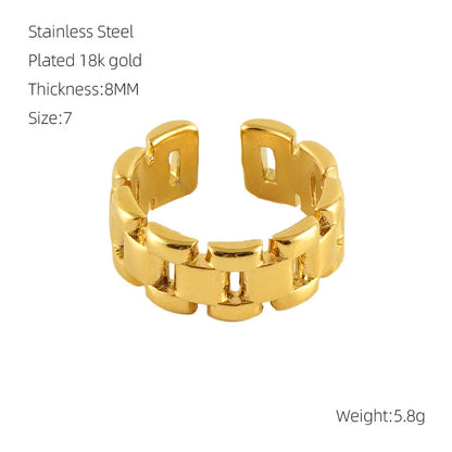 Stainless Steel 18K Gold Plated Punk Simple Style Plating Solid Color Titanium Steel Wide Band Ring Open Ring