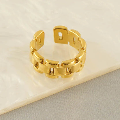 Stainless Steel 18K Gold Plated Punk Simple Style Plating Solid Color Titanium Steel Wide Band Ring Open Ring