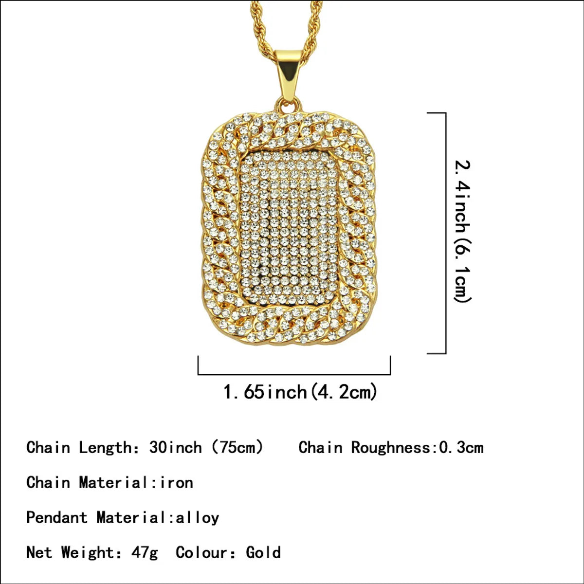 Punk Simple Style Square Alloy Inlay Zircon Men'S Pendant Necklace