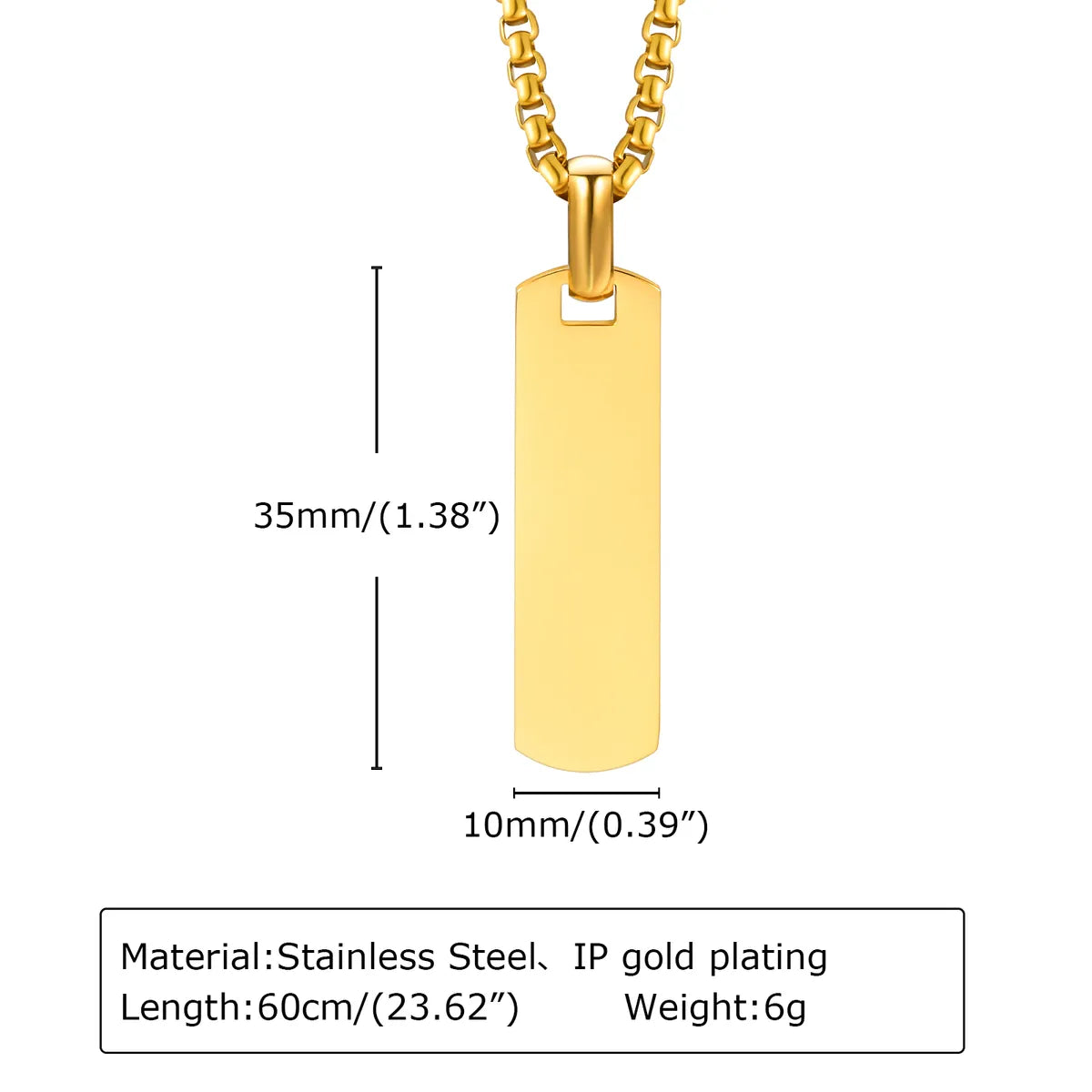 Punk Simple Style Square Stainless Steel Polishing 18k Gold Plated Pendant Necklace