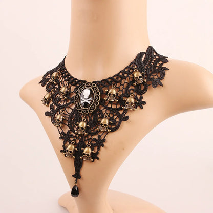 Punk Skull Alloy Lace Halloween Women's Choker