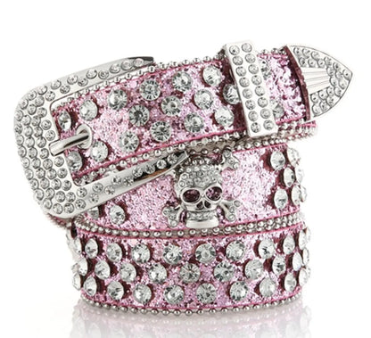 Punk Skull Pu Leather Alloy Inlay Rhinestones Women'S Leather Belts