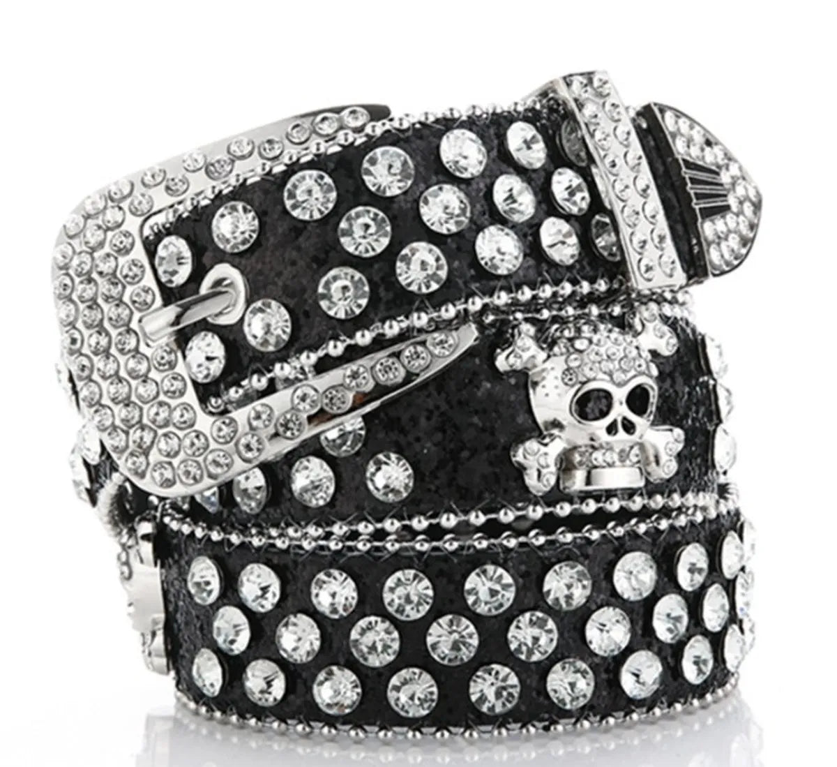 Punk Skull Pu Leather Alloy Inlay Rhinestones Women'S Leather Belts