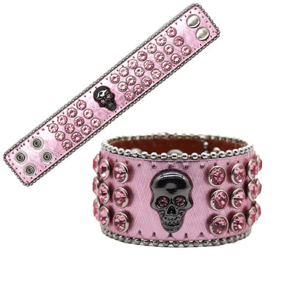 Punk Skull Pu Leather Inlay Rhinestones Unisex Bracelets