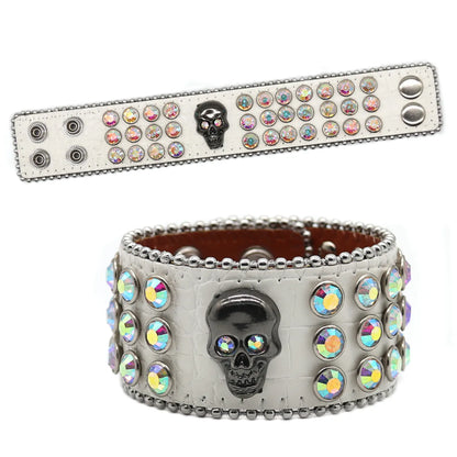 Punk Skull Pu Leather Inlay Rhinestones Unisex Bracelets