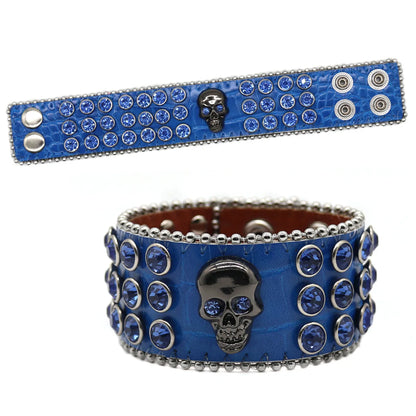 Punk Skull Pu Leather Inlay Rhinestones Unisex Bracelets