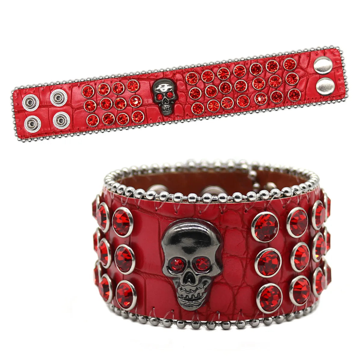 Punk Skull Pu Leather Inlay Rhinestones Unisex Bracelets