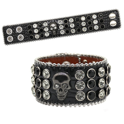 Punk Skull Pu Leather Inlay Rhinestones Unisex Bracelets