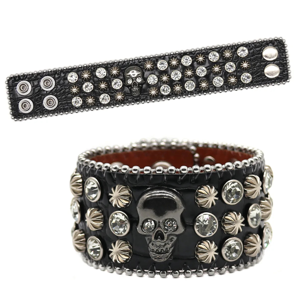 Punk Skull Pu Leather Inlay Rhinestones Unisex Bracelets