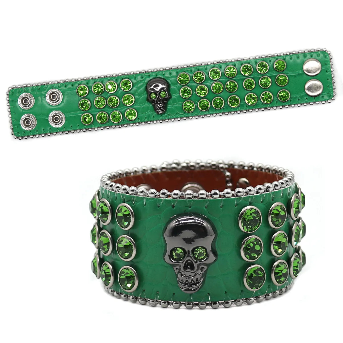 Punk Skull Pu Leather Inlay Rhinestones Unisex Bracelets