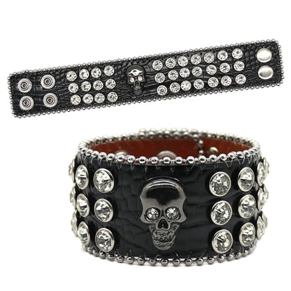 Punk Skull Pu Leather Inlay Rhinestones Unisex Bracelets