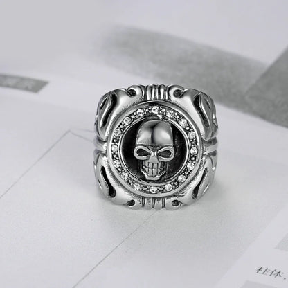 Punk Skull 304 Stainless Steel Inlay Zircon Men'S Rings