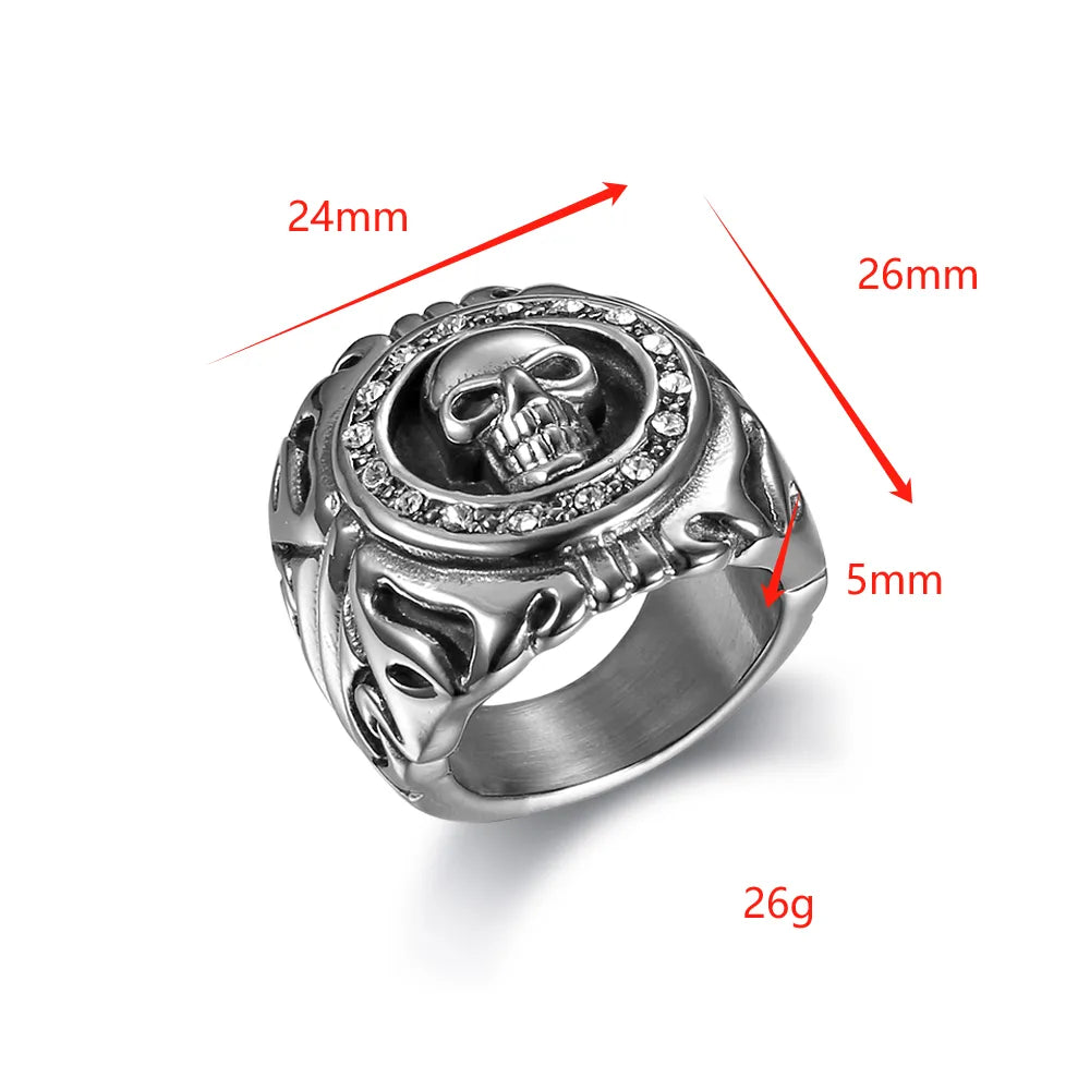 Punk Skull 304 Stainless Steel Inlay Zircon Men'S Rings