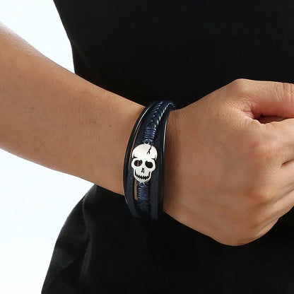 Punk Skull Stainless Steel Titanium Steel Braid Men'S Bracelets