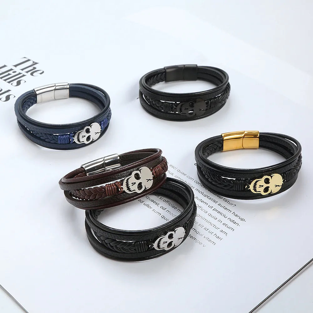 Punk Skull Stainless Steel Titanium Steel Braid Men'S Bracelets