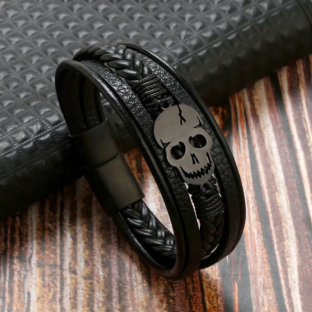 Punk Skull Stainless Steel Titanium Steel Braid Men'S Bracelets