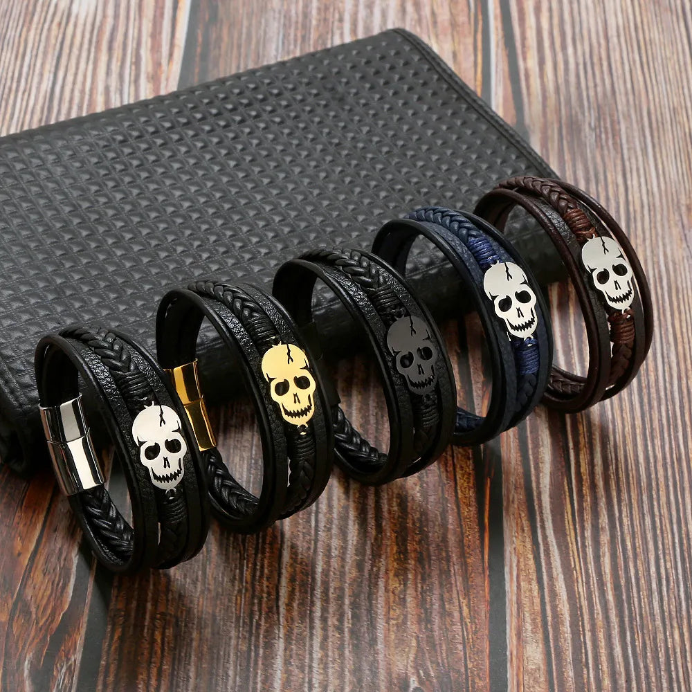 Punk Skull Stainless Steel Titanium Steel Braid Men'S Bracelets