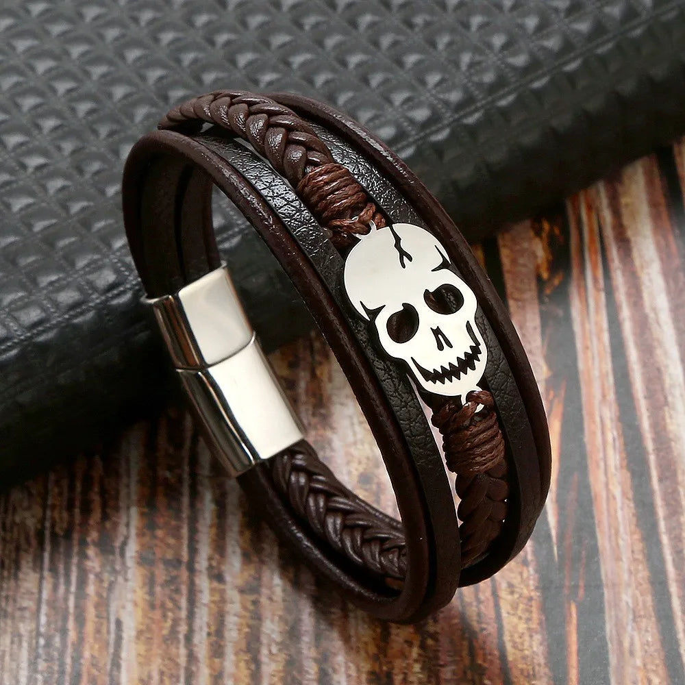 Punk Skull Stainless Steel Titanium Steel Braid Men'S Bracelets