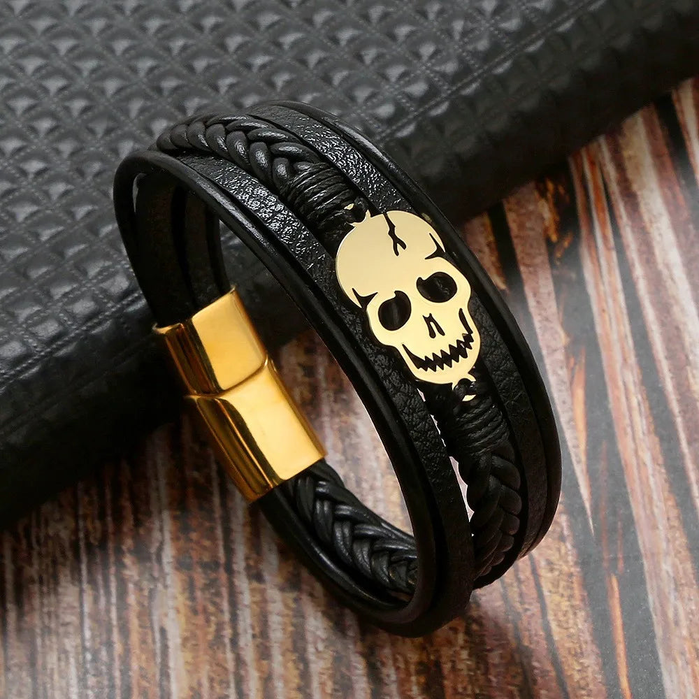 Punk Skull Stainless Steel Titanium Steel Braid Men'S Bracelets