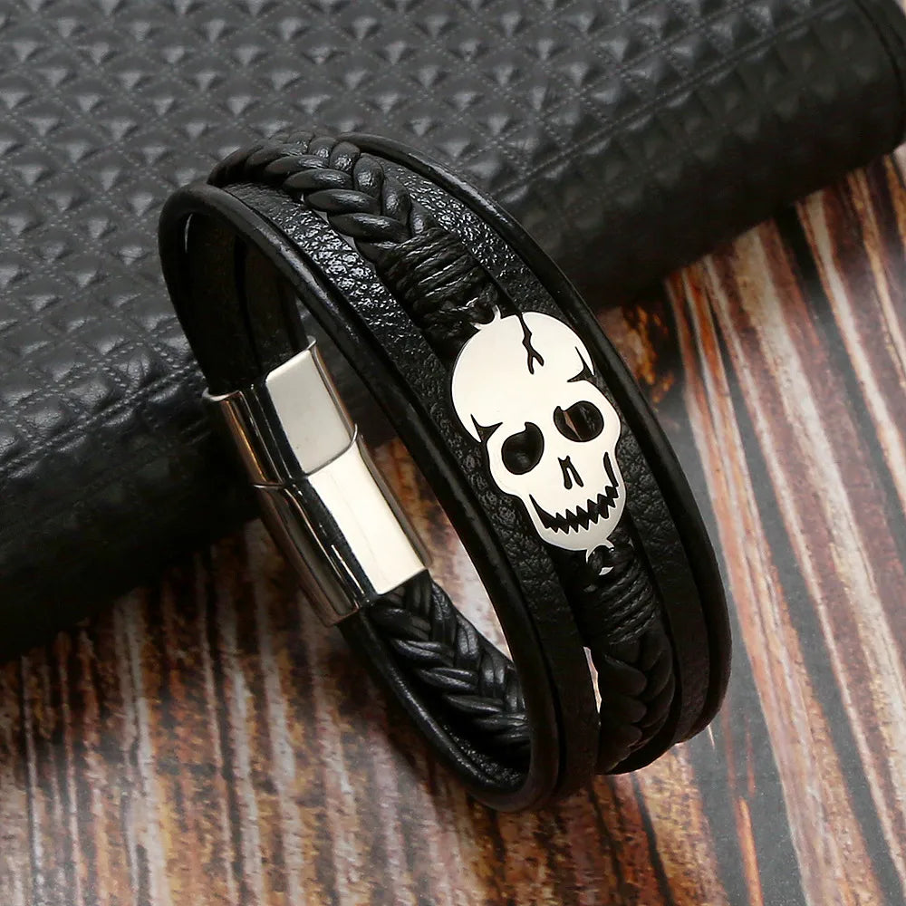 Punk Skull Stainless Steel Titanium Steel Braid Men'S Bracelets