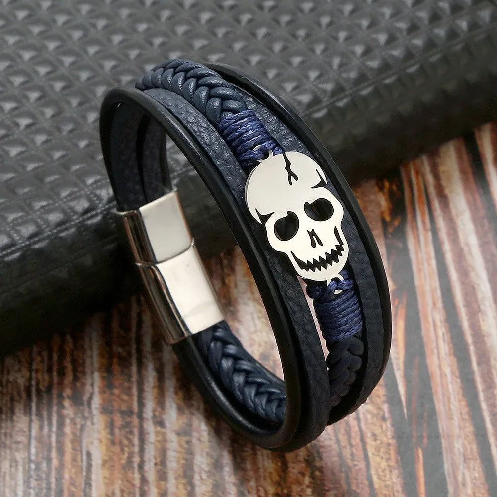 Punk Skull Stainless Steel Titanium Steel Braid Men'S Bracelets