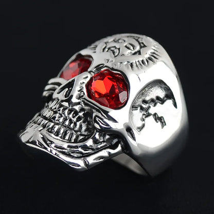 Punk Skull 304 Stainless Steel Inlay Rhinestones 18K Gold Plated Men'S Rings