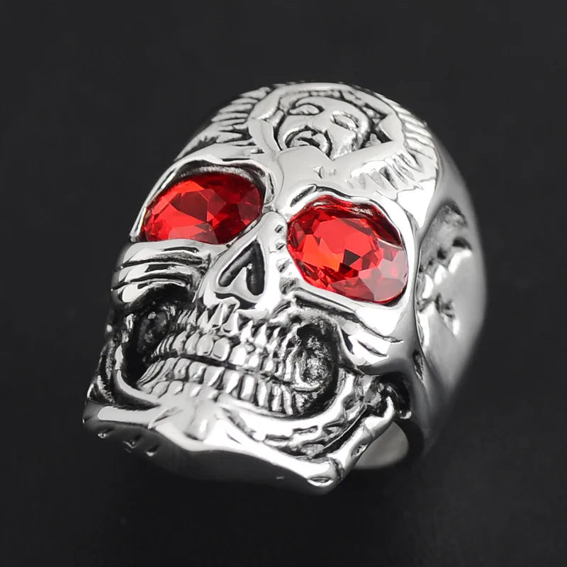 Punk Skull 304 Stainless Steel Inlay Rhinestones 18K Gold Plated Men'S Rings