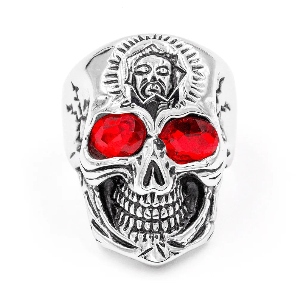 Punk Skull 304 Stainless Steel Inlay Rhinestones 18K Gold Plated Men'S Rings