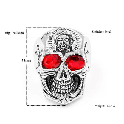 Punk Skull 304 Stainless Steel Inlay Rhinestones 18K Gold Plated Men'S Rings