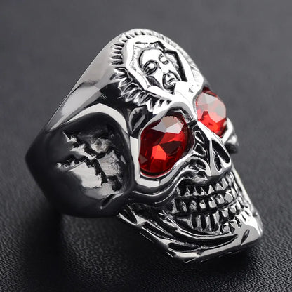 Punk Skull 304 Stainless Steel Inlay Rhinestones 18K Gold Plated Men'S Rings